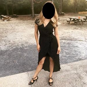 Polka dot high-low wrap dress